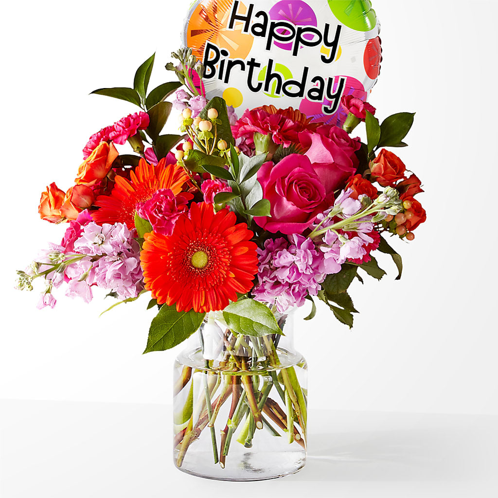 Fiesta Bouquet with Birthday Balloon – Oopsie Daisy Florist, Raeford NC