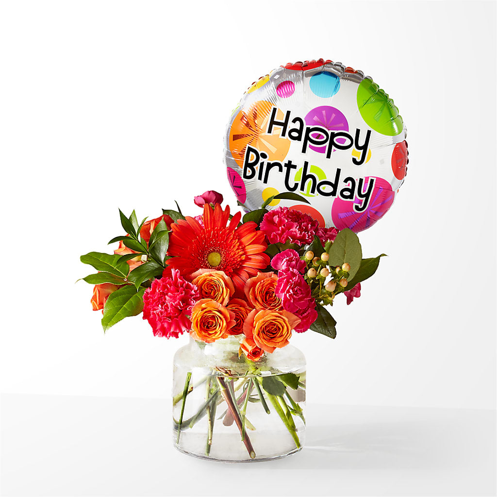 Fiesta Bouquet with Birthday Balloon – Oopsie Daisy Florist, Raeford NC