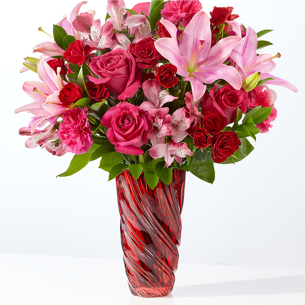 In Love Bouquet with Luxe Swirl Vase – Oopsie Daisy Florist, Raeford NC