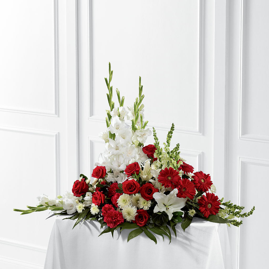 Crimson & White Arrangement – Oopsie Daisy Florist, Raeford NC