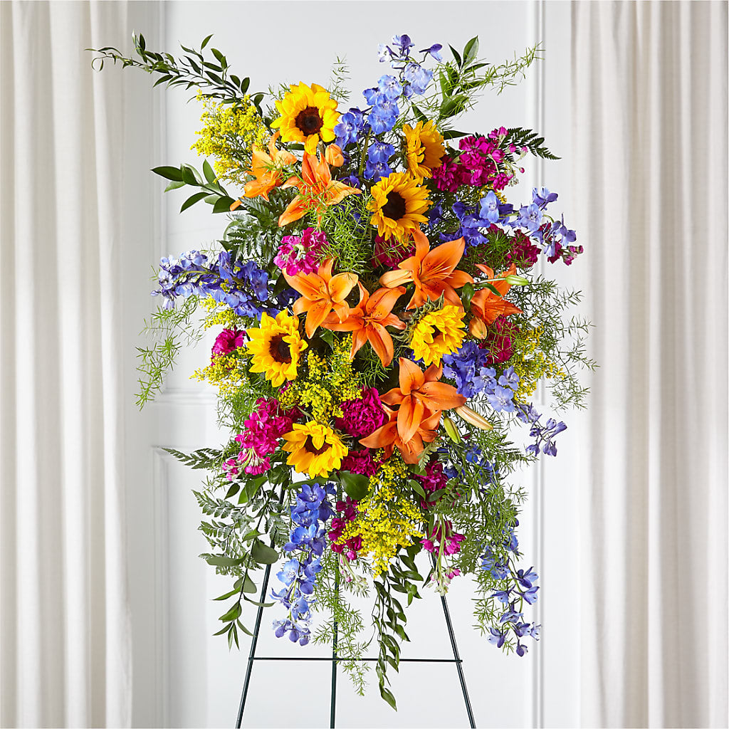 Sunlit Memories Standing Spray (Standard) – Oopsie Daisy Florist, Raeford NC