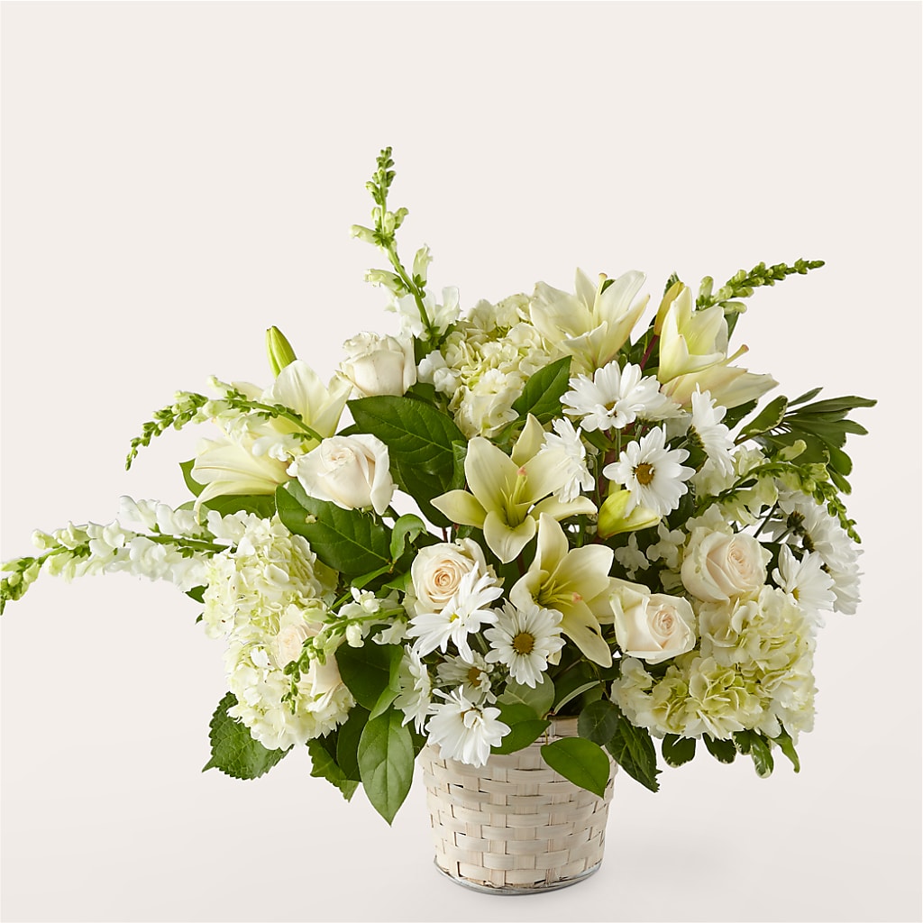 Ivory Elegance Floral Basket – Oopsie Daisy Florist, Raeford NC