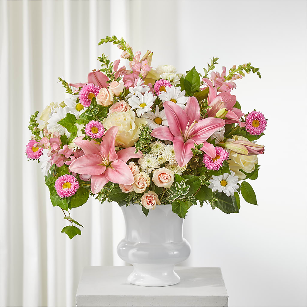 Empathetic Blooms Urn Arrangement – Oopsie Daisy Florist, Raeford NC