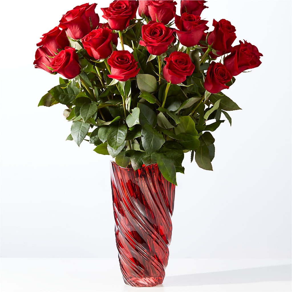 Classic Love Red Rose Bouquet with Luxe Swirl Vase – Oopsie Daisy Florist, Raeford NC