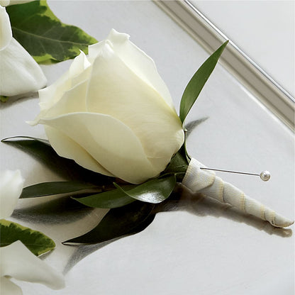 White Rose Boutonniere –  Oopsie Daisy Florist, Raeford NC